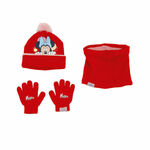 Disney Dekliška rdeča Minnie Mouse kapa, rokavice in komplet za ogrevanje vratu WD14738