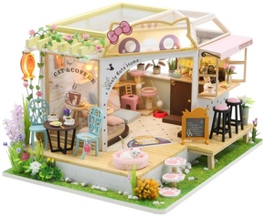Dvajset miniatur hiše Cat cafe z vrtom