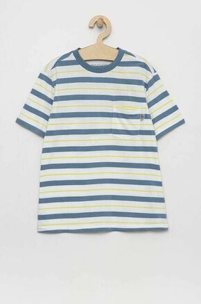 Otroška bombažna kratka majica Guess - modra. Otroški kratka majica iz kolekcije Guess. Model izdelan iz vzorčaste pletenine.