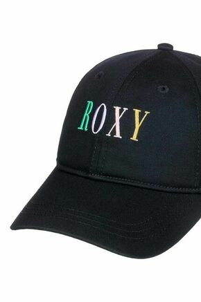 Otroška bombažna bejzbolska kapa Roxy črna barva - črna. Otroška kapa s šiltom vrste baseball iz kolekcije Roxy. Model izdelan iz materiala z nalepko.