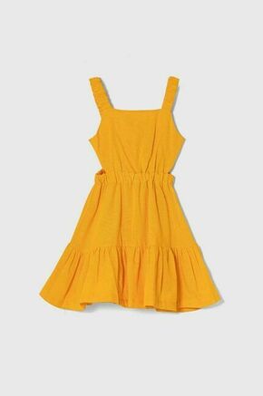 Obleka iz mešanice lana zippy oranžna barva - oranžna. Otroški Lahkotna obleka iz kolekcije zippy. Model izdelan iz enobarvne tkanine. Model iz zračne tkanine z visoko vsebnostjo bombaža.