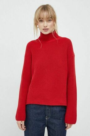 Bombažen pulover Marc O'Polo rdeča barva - rdeča. Pulover iz kolekcije Marc O'Polo. Model izdelan iz debele pletenine. Model iz izjemno udobne bombažne tkanine.