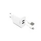 Fiksni omrežni polnilnik, 2x priključek USB-A, kabel USB -&gt; Lightning (MFI) dolžine 1 m, 15 W, bel