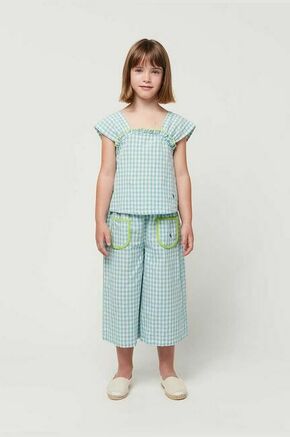 Otroške hlače s primesjo lanu Bobo Choses - modra. Otroški hlače iz kolekcije Bobo Choses. Model izdelan iz vzorčaste tkanine. Model iz izjemno udobne tkanine z visoko vsebnostjo bombaža.