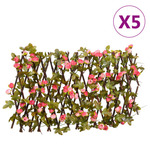 vidaXL Umetni bršljan raztegljiva ograja 5 kosov temno roza 180x30 cm