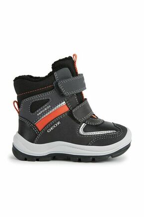 Otroški zimski škornji Geox črna barva - črna. Zimski čevlji iz kolekcije Geox. Delno podloženi model izdelan iz kombinacije ekološkega usnja in tekstilnega materiala.