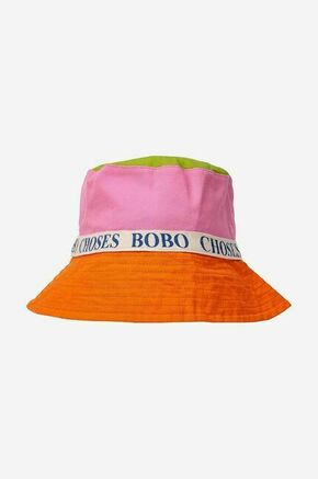 Obojestranska bombažna otroška kapa Bobo Choses roza barva - roza. Otroški klobuk iz kolekcije Bobo Choses. Model z ozkim robom