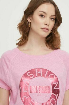 Kratka majica s primesjo lanu Mos Mosh roza barva - roza. Kratka majica iz kolekcije Mos Mosh