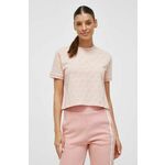 Kratka majica Guess ženski, roza barva - roza. Kratka majica iz kolekcije Guess, izdelana iz tanke, elastične pletenine. Model iz izjemno udobne, zračne tkanine z visoko vsebnostjo bombaža.