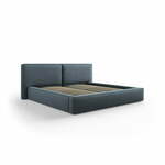 Temno modra oblazinjena zakonska postelja s prostorom za shranjevanje in letvenim dnom 200x200 cm Arendal – Cosmopolitan Design
