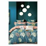 Modrozelena podaljšana posteljnina za zakonsko posteljo z rjuho 200x220 cm Leaf – Mila Home