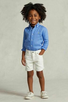Otroška lanena srajca Polo Ralph Lauren - modra. Otroški srajca iz kolekcije Polo Ralph Lauren. Model izdelan iz enobarvne tkanine.