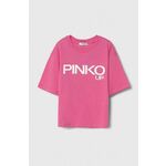 Otroška bombažna kratka majica Pinko Up roza barva - roza. Otroške kratka majica iz kolekcije Pinko Up. Model izdelan iz pletenine. Model iz izjemno udobne bombažne tkanine.