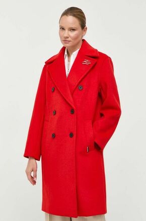 Volnen plašč Karl Lagerfeld rdeča barva - rdeča. Plašč iz kolekcije Karl Lagerfeld. Nepodložen model