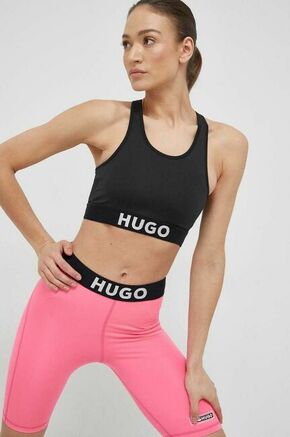 Športni modrček HUGO črna barva - črna. Modrček s športnega krojem iz kolekcije HUGO. Model izdelan iz enobarvnega materiala. Tanek
