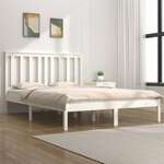 shumee Okvir za posteljo, bel, masivni borov les, 140x190 cm
