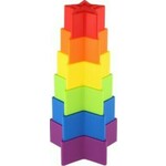 Teddies Stolp/ piramida zvezda barvita sestavljanka za zlaganje 6 kosov plastike 18m+
