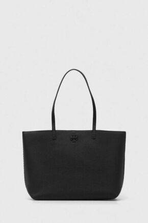 Usnjena torbica Tory Burch črna barva - črna. Velika torbica iz kolekcije Tory Burch. Model na zapenjanje