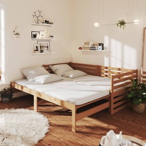 Vidaxl Izvlečna dnevna postelja medeno rjava borovina 2x(90x200) cm