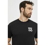Bombažna kratka majica HUGO moški, črna barva - črna. Lahkotna kratka majica iz kolekcije HUGO, izdelana iz pletenine, prijetne na otip. Model iz izjemno udobne bombažne tkanine.