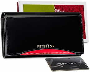 Peterson Črno-rdeča ženska usnjena denarnica s poudarkom
