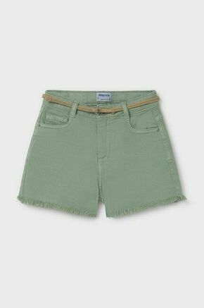 Otroške kratke hlače Mayoral zelena barva - zelena. Otroški kratke hlače iz kolekcije Mayoral. Model izdelan iz gladke tkanine. Model ima priložen pas.