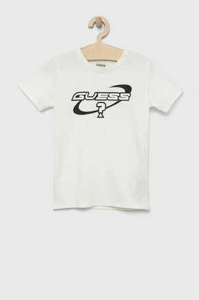 Otroška bombažna kratka majica Guess bela barva - bela. Otroški kratka majica iz kolekcije Guess. Model izdelan iz elastične pletenine.