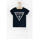 Otroški bombažen t-shirt Guess - mornarsko modra. T-shirt iz kolekcije Guess. Model izdelan iz tanke, rahlo elastične pletenine.
