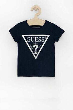 Otroški bombažen t-shirt Guess - mornarsko modra. T-shirt iz kolekcije Guess. Model izdelan iz tanke