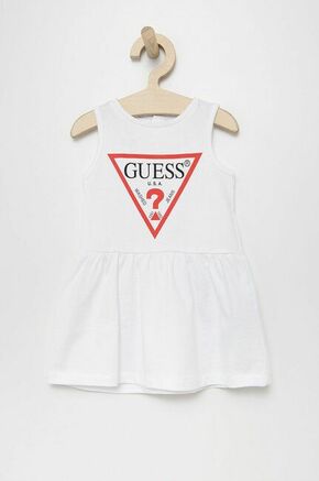 Otroška bombažna obleka Guess - bela. Otroška Obleka iz kolekcije Guess. Nabran model izdelan iz tanke