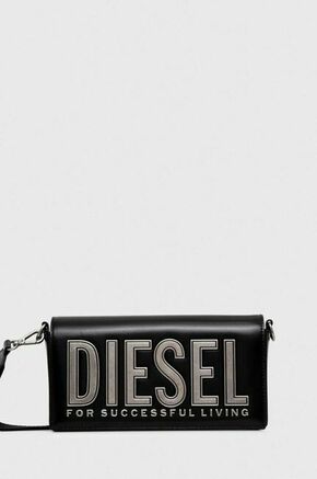 Usnjena torbica Diesel črna barva - črna. Majhna torbica iz kolekcije Diesel. Model na zapenjanje
