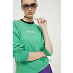 Pulover Tommy Jeans ženska, zelena barva - zelena. Pulover iz kolekcije Tommy Jeans, izdelan iz elastične pletenine. Model iz izjemno udobne tkanine z visoko vsebnostjo bombaža.