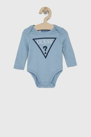 Body za dojenčka Guess modra barva - modra. Body za dojenčka iz kolekcije Guess. Model izdelan iz pletenine s potiskom.