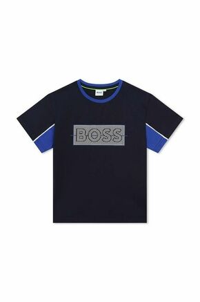 Otroška kratka majica BOSS mornarsko modra barva - mornarsko modra. Otroške kratka majica iz kolekcije BOSS. Model izdelan iz udobne pletenine.