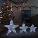 vidaXL Okrasne božične zvezde 3 kosi LED bela mreža zunanje/notranje