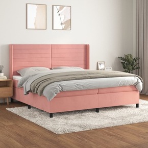 Box spring postelja z vzmetnico roza 200x200 cm žamet - vidaXL - roza - 93