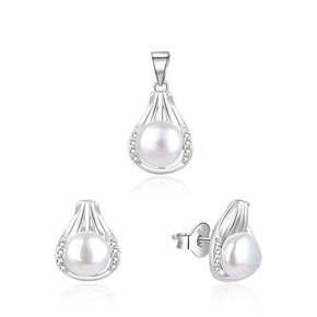 Beneto Eleganten komplet srebrnega nakita s pravimi biseri AGSET271PL (obesek
