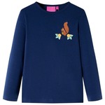 vidaXL Otroška majica z dolgimi rokavi potisk veverice mornarsko modra 92