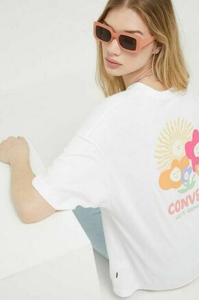 Bombažna kratka majica Converse bela barva - bela. Ohlapna kratka majica iz kolekcije Converse
