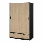Črna/naravna garderobna omara v hrastovem dekorju z drsnimi vrati 121x200 cm Line – Tvilum