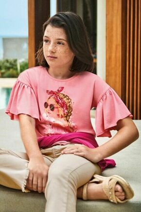 Otroška kratka majica Mayoral roza barva - roza. Otroški kratka majica iz kolekcije Mayoral. Model izdelan iz tanke