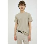 Bombažna kratka majica Les Deux bež barva - bež. Kratka majica iz kolekcije Les Deux, izdelana iz tanke, rahlo elastične pletenine. Model iz visokokakovostnega in trajnostnega materiala.