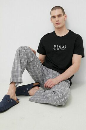 Bombažen pižama t-shirt Polo Ralph Lauren črna barva - črna. Pižama majica iz kolekcije Polo Ralph Lauren. Model izdelan iz elastične pletenine.
