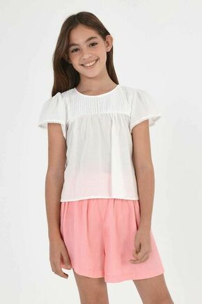 Otroška bombažna bluza Mayoral bela barva - bela. Bluza iz kolekcije Mayoral. Model izdelan iz tkanine. Ima okrogli izrez.