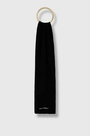 Šal s primesjo volne Karl Lagerfeld črna barva - črna. Šal iz kolekcije Karl Lagerfeld. Model izdelan iz enobarvne pletenine.