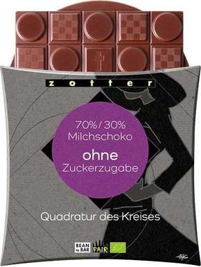 Zotter Schokoladen Krog s kvadrati s 70%/30% mlečno čokolado brez dodanega sladkorja - 70 g