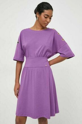 Obleka Liu Jo vijolična barva - vijolična. Obleka iz kolekcije Liu Jo. Model izdelan iz enobarvne pletenine. Model iz izjemno udobne tkanine z visoko vsebnostjo bombaža.