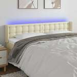 Greatstore LED posteljno vzglavje krem 183x16x78/88 cm umetno usnje