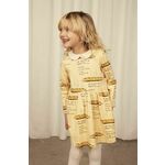 Otroška bombažna obleka Mini Rodini rumena barva - rumena. Otroški obleka iz kolekcije Mini Rodini. Nabran model, izdelan iz vzorčaste pletenine.