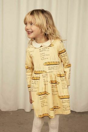 Otroška bombažna obleka Mini Rodini rumena barva - rumena. Otroški obleka iz kolekcije Mini Rodini. Nabran model